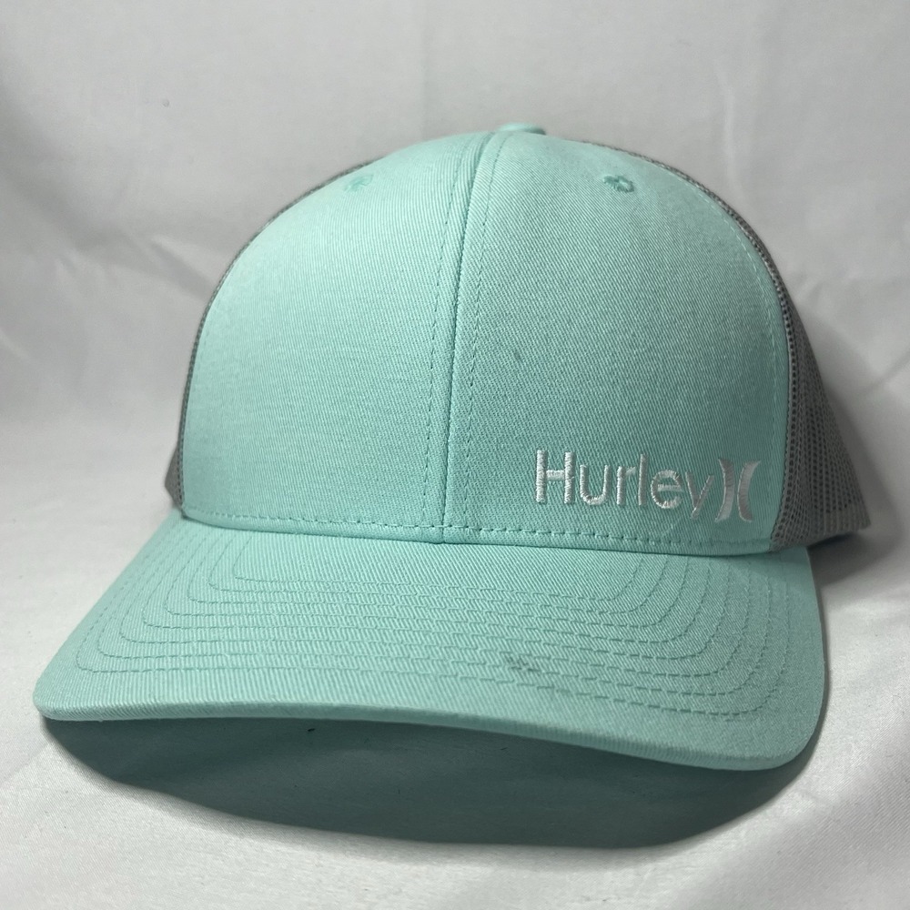 Hurley Logo Corp Staple Trucker SnapBack Hat • Teal‎ & Gray • HNHM0006-RT cap